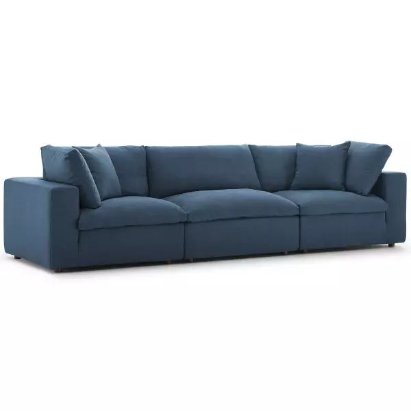 EEI-3355-AZU Modway Commix Down Filled Overstuffed 3 Piece Sectional Sofa in Azure