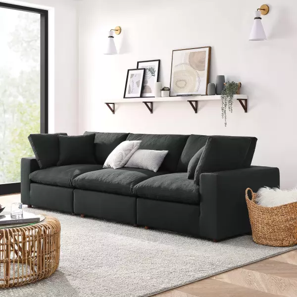 EEI-3355-BLK Modway Commix Down Filled Overstuffed 3-Piece Sectional Sofa in Black