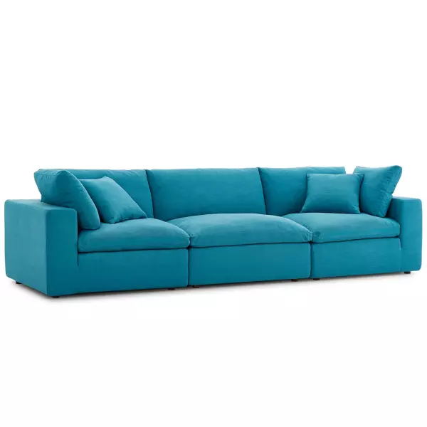 EEI-3355-TEA Modway Commix Down Filled Overstuffed 3 Piece Sectional Sofa in Teal