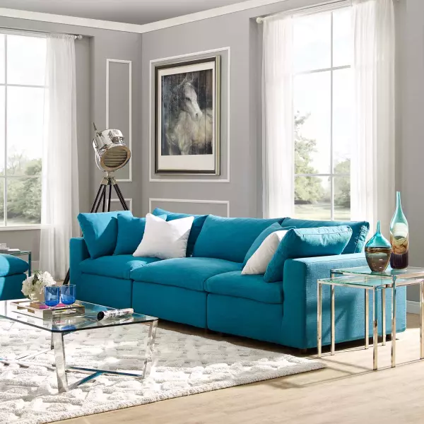 EEI-3355-TEA Modway Commix Down Filled Overstuffed 3 Piece Sectional Sofa in Teal