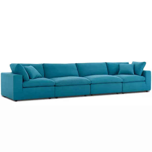 EEI-3357-TEA Modway Commix Down Filled Overstuffed 4 Piece Sectional Sofa Set Teal