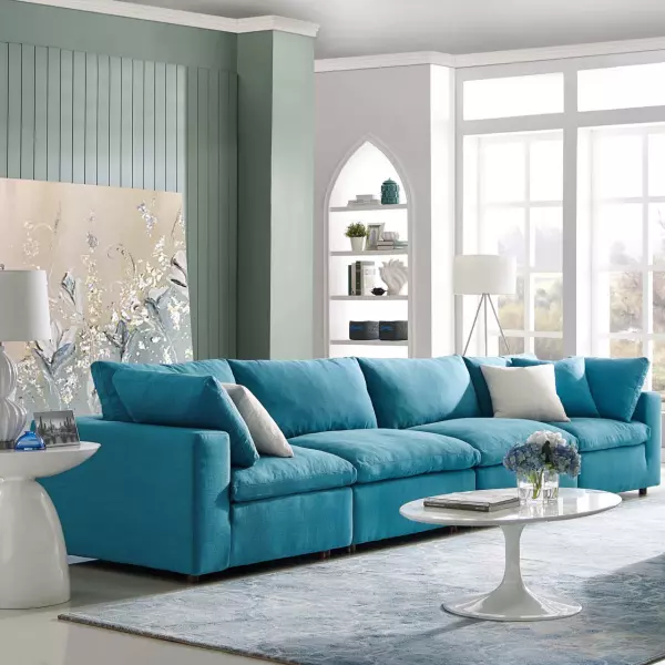 EEI-3357-TEA Modway Commix Down Filled Overstuffed 4 Piece Sectional Sofa Set Teal