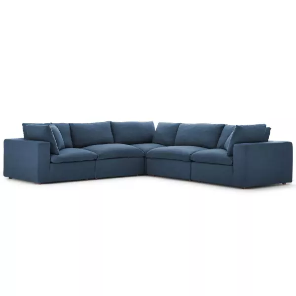 EEI-3359-AZU Modway Commix Down Filled Overstuffed 5 Piece Sectional Sofa Set Azure