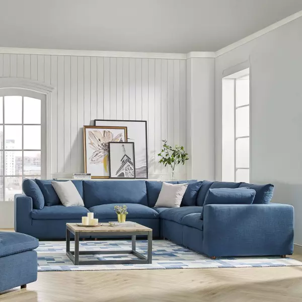 EEI-3359-AZU Modway Commix Down Filled Overstuffed 5 Piece Sectional Sofa Set Azure