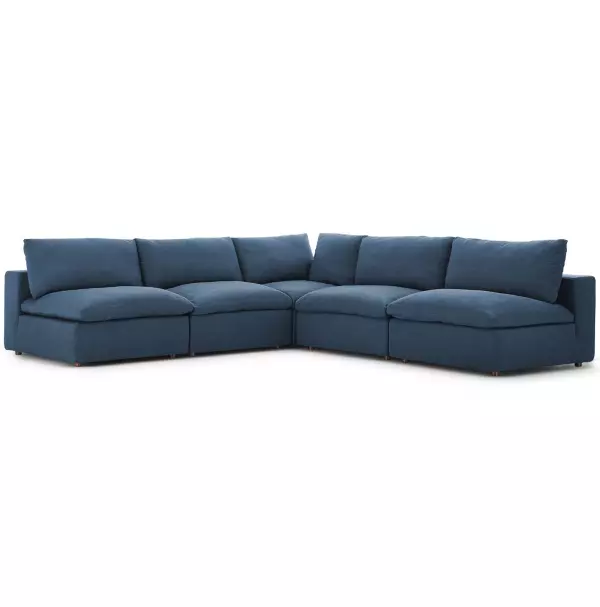 EEI-3360-AZU Modway Commix Down Filled Overstuffed 5 Piece Sectional Sofa Set Azure