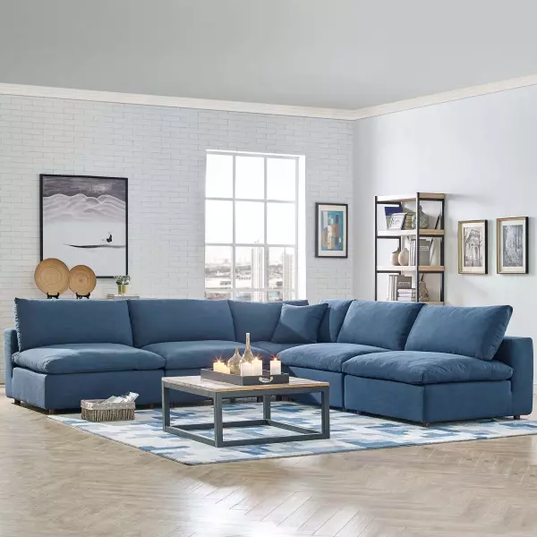 EEI-3360-AZU Modway Commix Down Filled Overstuffed 5 Piece Sectional Sofa Set Azure