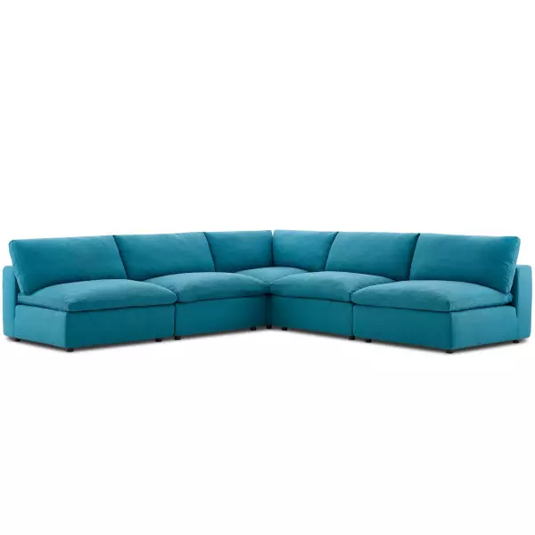 EEI-3360-TEA Modway Commix Down Filled Overstuffed 5 Piece Sectional Sofa Set Teal