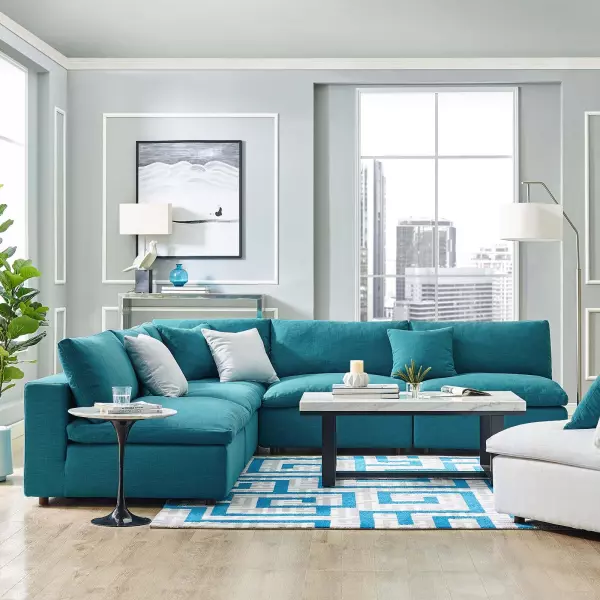 EEI-3360-TEA Modway Commix Down Filled Overstuffed 5 Piece Sectional Sofa Set Teal