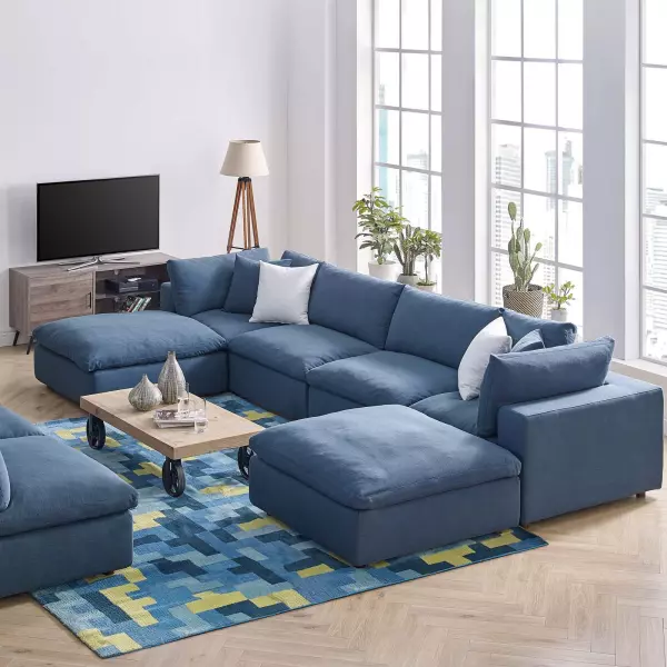 EEI-3362-AZU Modway Commix Down Filled Overstuffed 6 Piece Sectional Sofa Set Azure