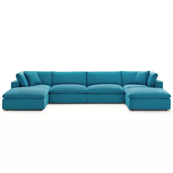 EEI-3362-TEA Modway Commix Down Filled Overstuffed 6 Piece Sectional Sofa Set Teal