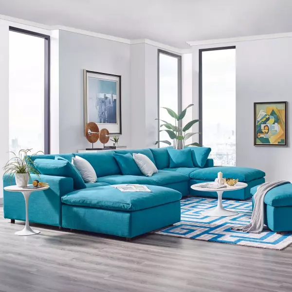 EEI-3362-TEA Modway Commix Down Filled Overstuffed 6 Piece Sectional Sofa Set Teal