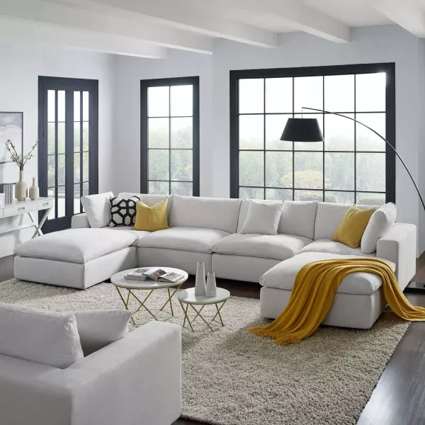 EEI-3362-WHI Modway Commix Down Filled Overstuffed 6 Piece Sectional Sofa Set White