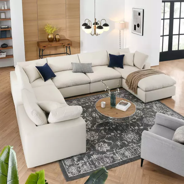 EEI-3364-BEI Modway Commix Down Filled Overstuffed 7 Piece Sectional Sofa Set Beige