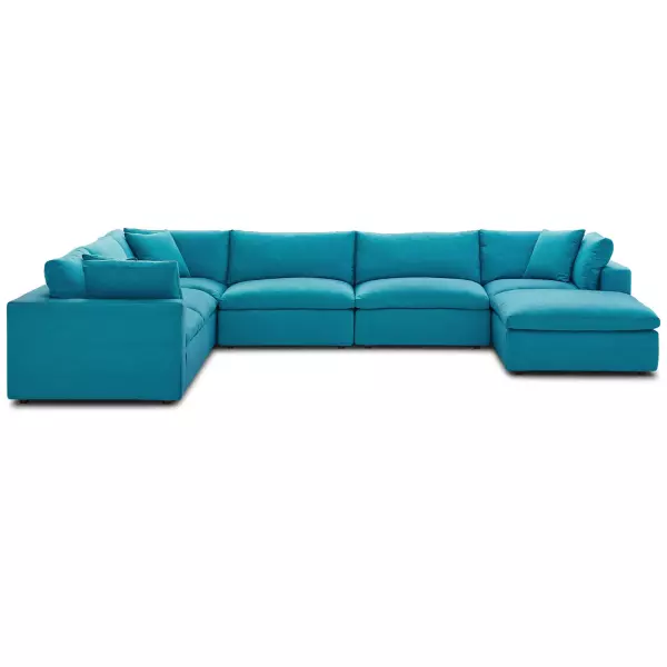 EEI-3364-TEA Modway Commix Down Filled Overstuffed 7 Piece Sectional Sofa Set Teal