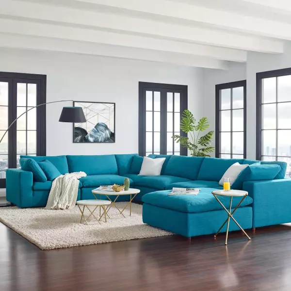 EEI-3364-TEA Modway Commix Down Filled Overstuffed 7 Piece Sectional Sofa Set Teal