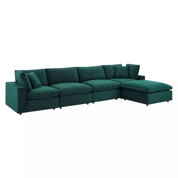 EEI-4820-GRN Modway Commix Down Filled Overstuffed Performance Velvet 5-Piece Sectional Sofa Green