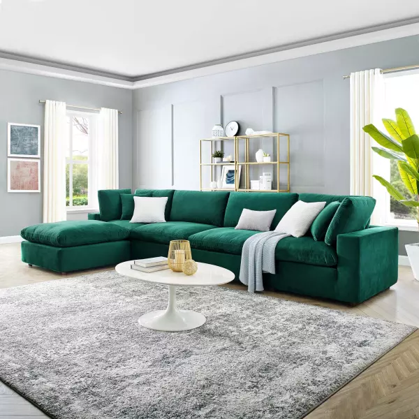 EEI-4820-GRN Modway Commix Down Filled Overstuffed Performance Velvet 5-Piece Sectional Sofa Green