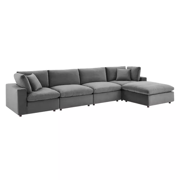 EEI-4820-GRY Modway Commix Down Filled Overstuffed Performance Velvet 5-Piece Sectional Sofa Gray