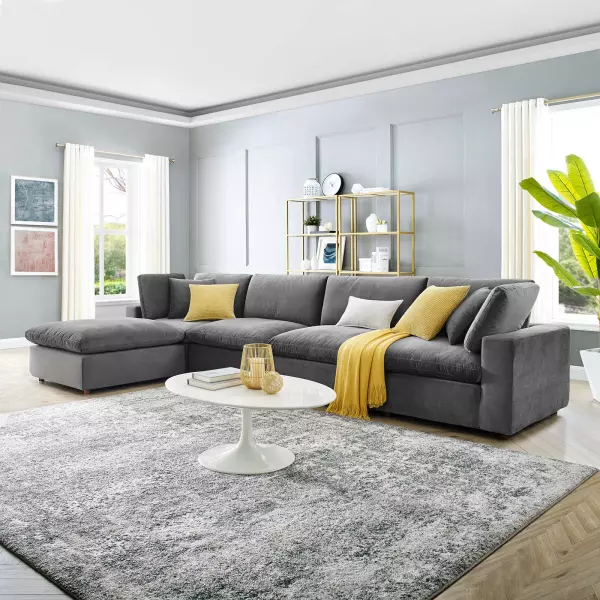 EEI-4820-GRY Modway Commix Down Filled Overstuffed Performance Velvet 5-Piece Sectional Sofa Gray