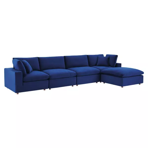 EEI-4820-NAV Modway Commix Down Filled Overstuffed Performance Velvet 5-Piece Sectional Sofa Navy