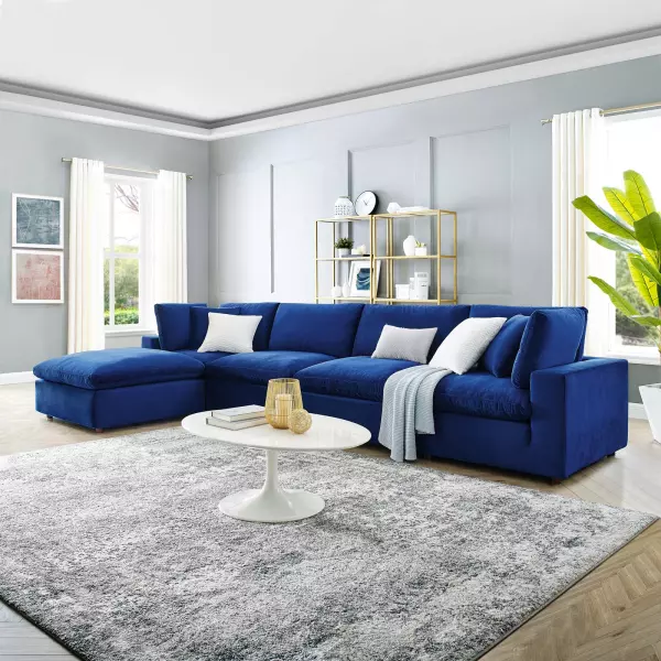 EEI-4820-NAV Modway Commix Down Filled Overstuffed Performance Velvet 5-Piece Sectional Sofa Navy