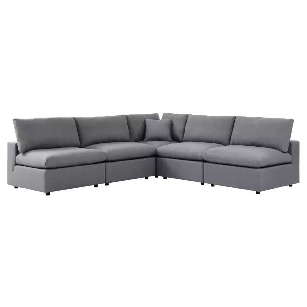 EEI-5588-SLA Modway Commix 5-Piece Sunbrella® Outdoor Patio Sectional Sofa in Gray