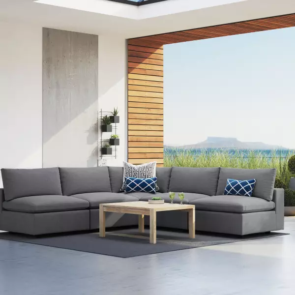 EEI-5588-SLA Modway Commix 5-Piece Sunbrella® Outdoor Patio Sectional Sofa in Gray