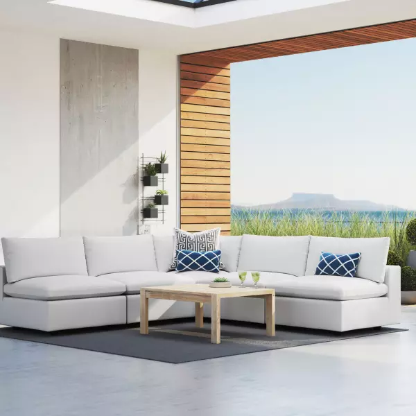 EEI-5588-WHI Modway Commix 5-Piece Sunbrella® Outdoor Patio Sectional Sofa in White