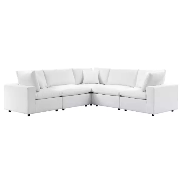 EEI-5590-WHI Modway Commix 5-Piece Sunbrella® Outdoor White Sectional Sofa in White