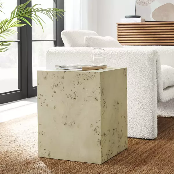 EEI-6273-BLB Cosmos 16" Square Burl Wood Side Table
