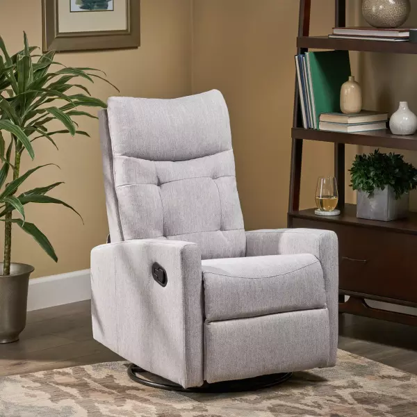 65354.00LGRY Woodglen Contemporary Glider Swivel Push Back Nursery Recliner - Light Gray and Black Finish