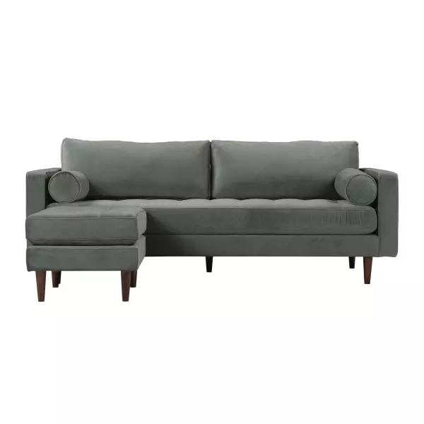 Ren L01143 Sec Cave Ash Gray Velvet Sectional 3